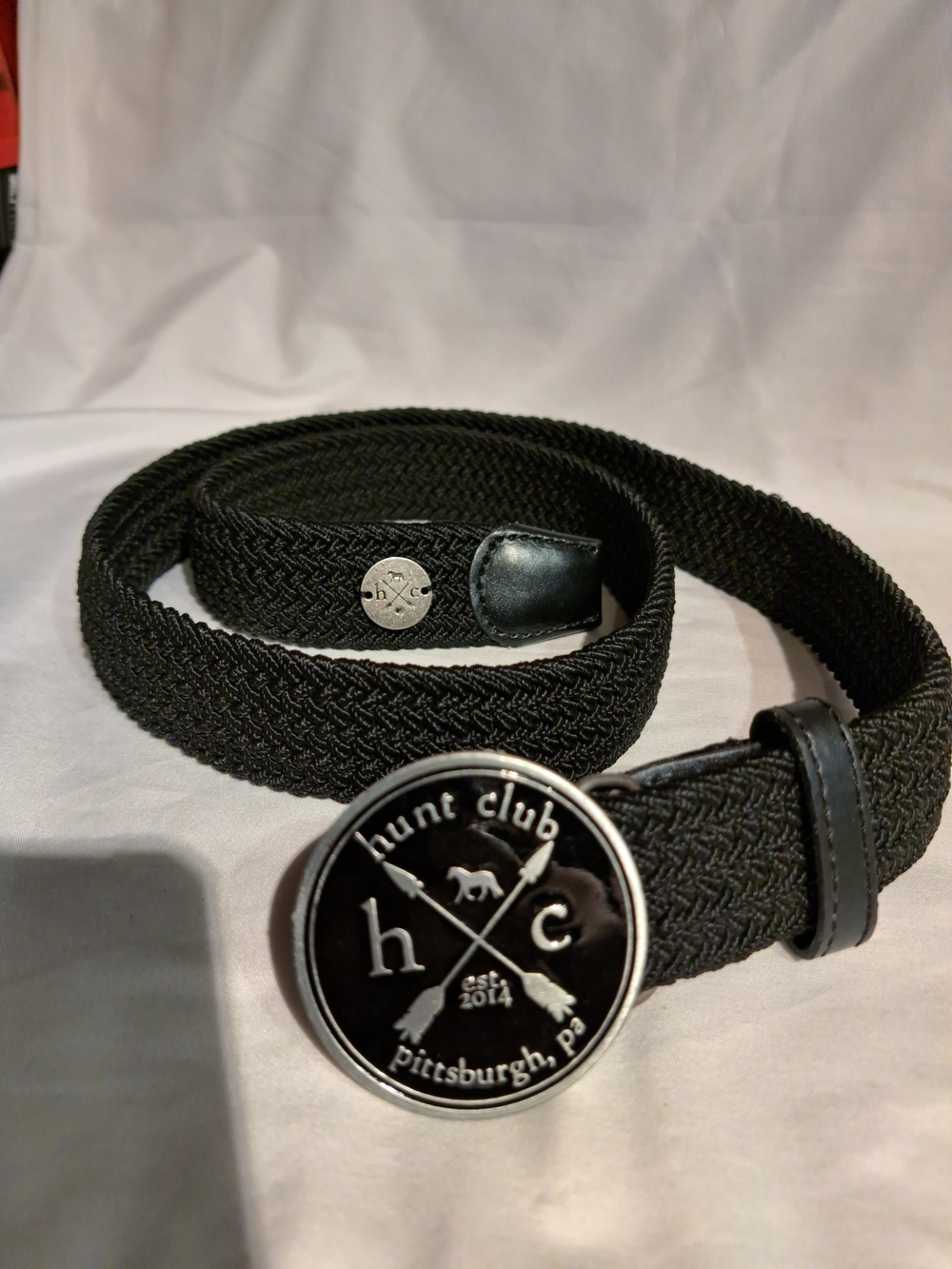 Hunt Club Black Braided Men's Belt with Branded Round Buckle